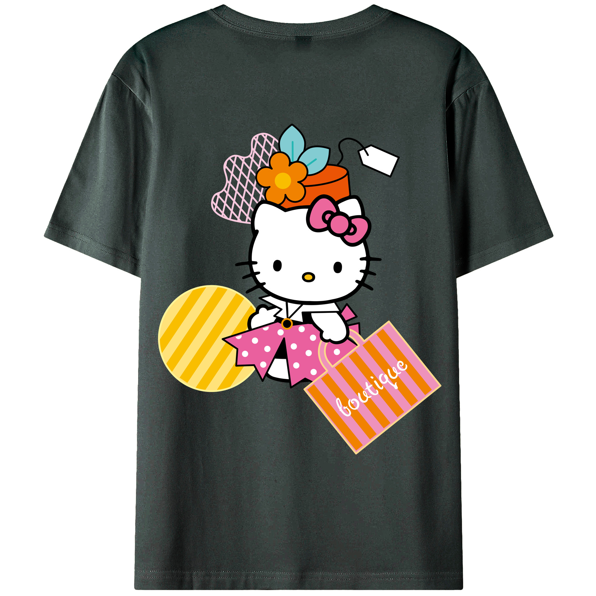 （画像用） Hello Kitty ハローキティ 綿100％ メンズ半袖Tシャツ（バックプリント） 通気性